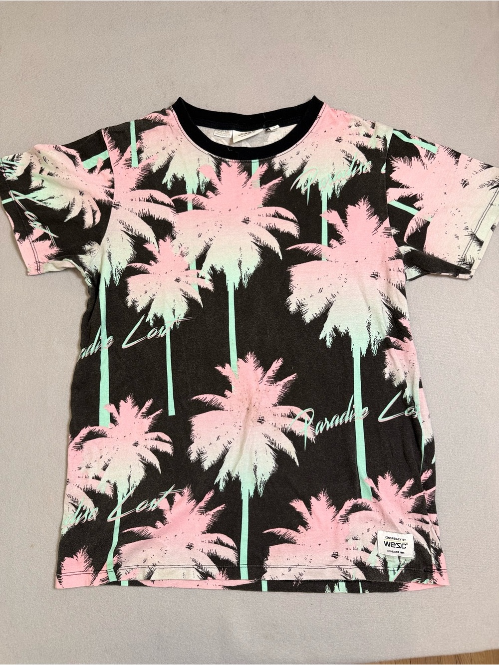Wesc Palm Print Tee in Black, Pink & Mint